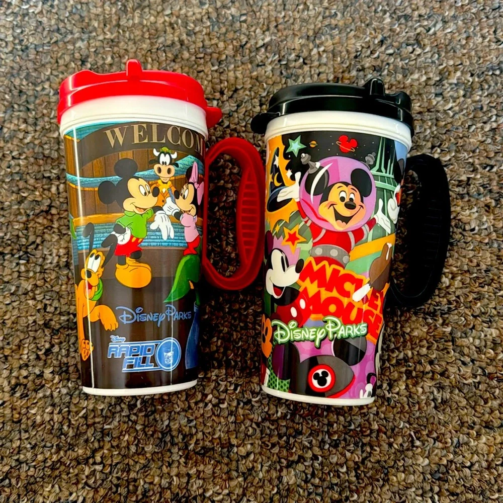 Set of 2 Disney parks whirley rapid refill mugs with lids